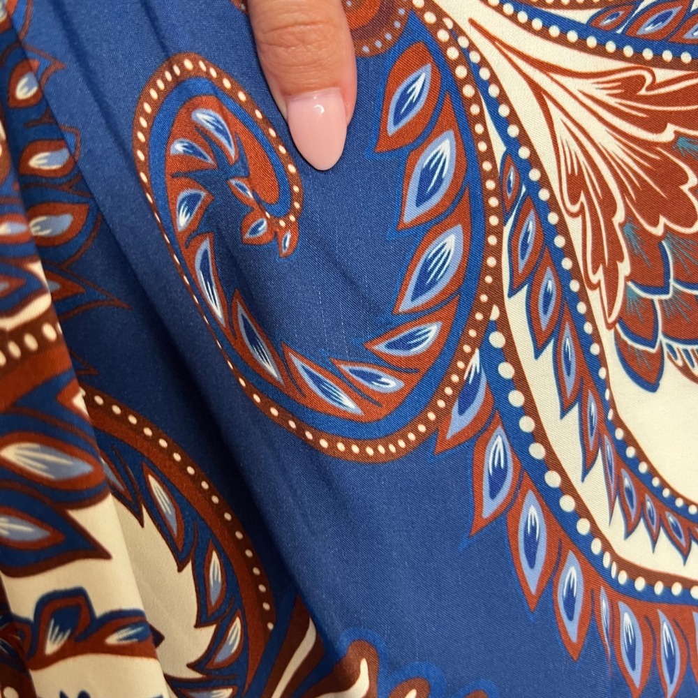 Farm Rio Blue Arabesque Scarf Long Sleeve Button Shirt Midi Dress SZ S - Picture 13 of 16